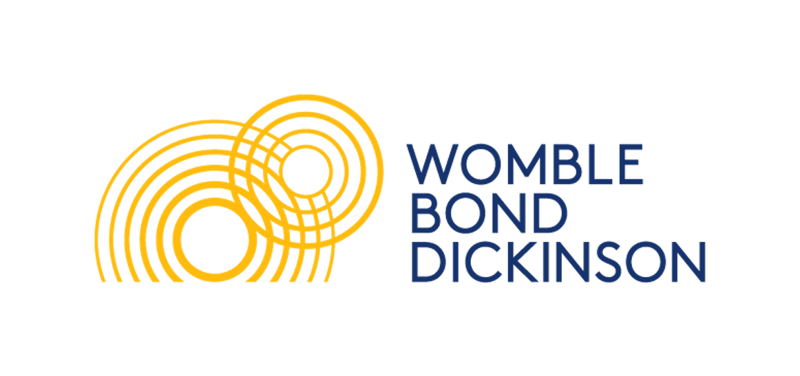 Womble Bond Dickinson logo blue text with orange circles on white background