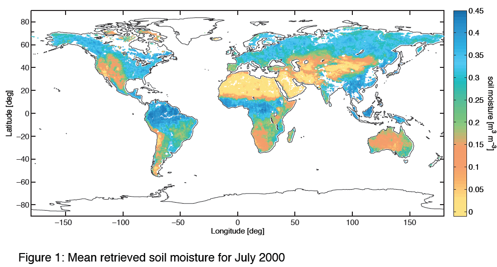 Figure: Mean retrieved soil moisture for July 2000