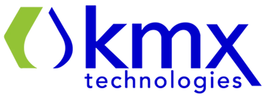 kmx technologies blue text with green accent