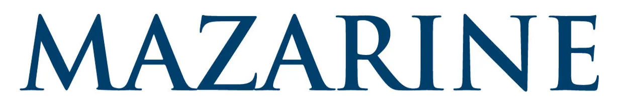 Mazarine logo blue text on white