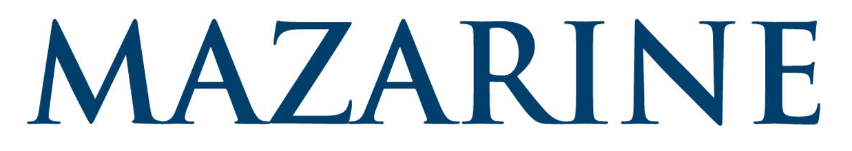Mazarine logo blue text on white
