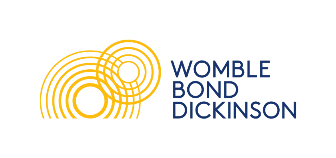 Womble Bond Dickinson logo blue text with orange circles on white background