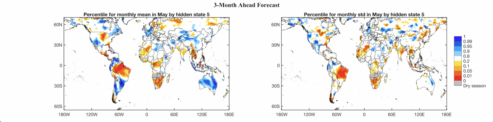Global precipitation forecast 3-month ahead given ENSO hidden states 3-Month Ahead Forecast